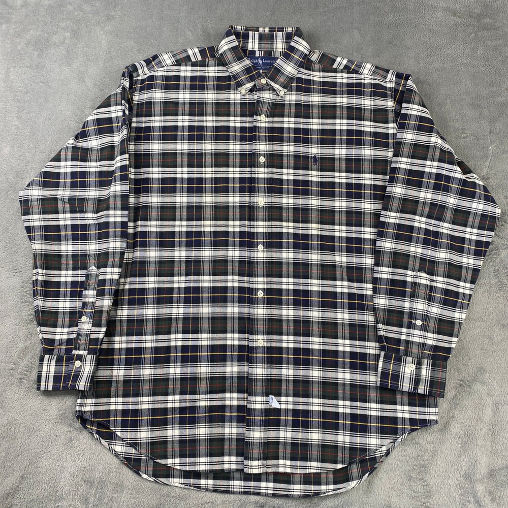 Ralph Lauren Button Down Mens L Oxford Multi-color Tartan Plaid Long Sleeve Pony